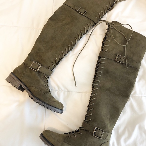 None Shoes - Over The Knee Lace Up Boots ( New )